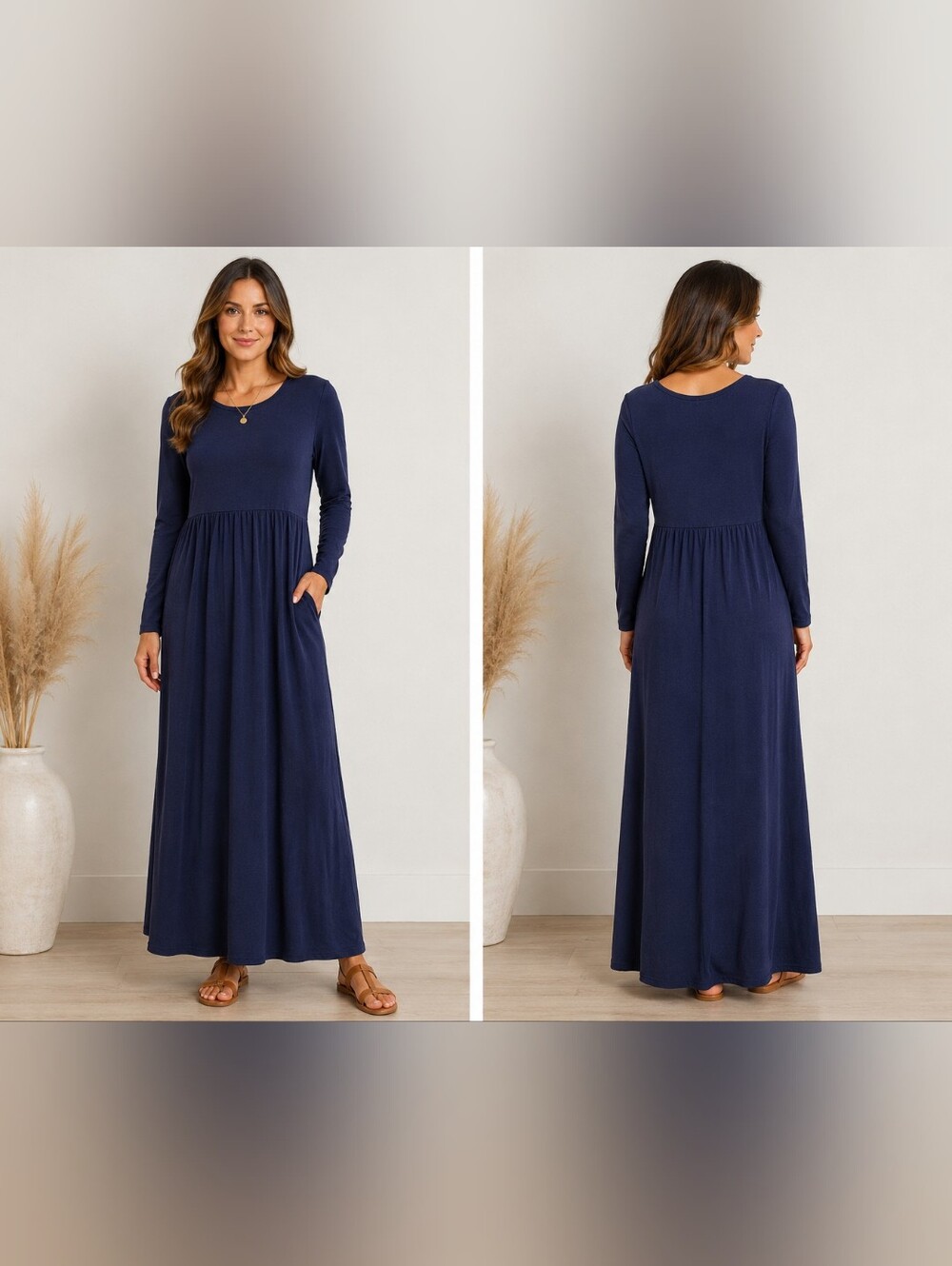 Cherfly Women's Long Sleeve Navy Maxi Dress NWT Size Medium (8-10)